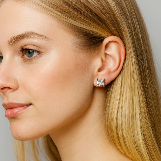 Half Carat Princess Cut Cubic Zirconia Stud Earrings-gallery-31395584999482