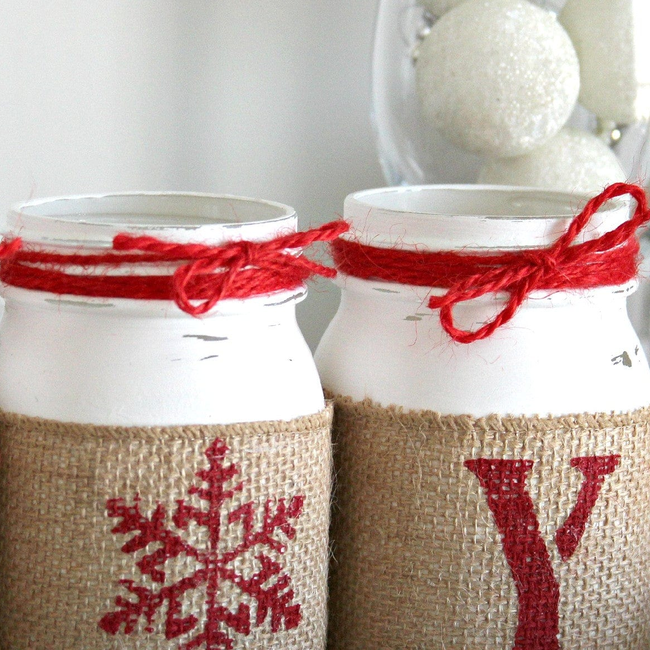 Rustic Farmhouse White & Red Christmas Decor - JOY Table Centerpiece-gallery-15496249927