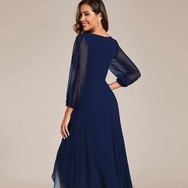 ever BRIAR|3/4 Sleeves Asymmetrical Hem A-Line Midi Wedding Guest Dress-gallery-31043971121226
