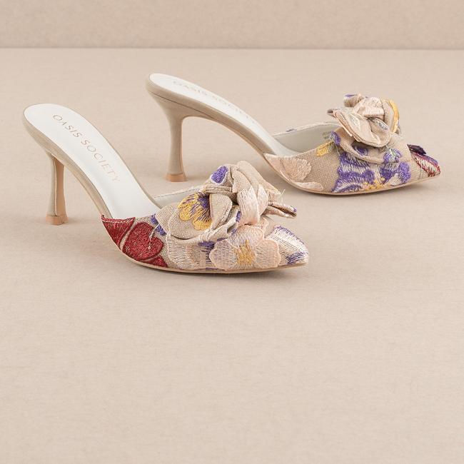 The Jane | Floral Pointed Toe Bow Accent Kitten Heel-gallery-36971178524849