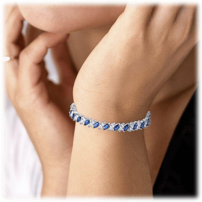 Cubic Zirconia Tennis Bracelet with Marquise Cut Sapphire and Clear AAA+ Cubic Zirconia-gallery-30351465480250
