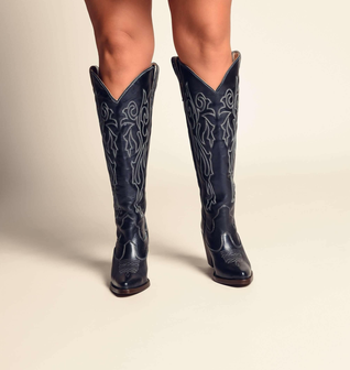 Bristol Metallic Navy Wide Calf Boots