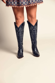Bristol Metallic Navy Wide Calf Boots