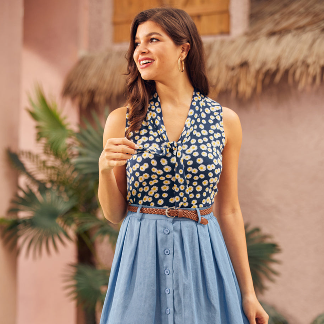 Bookstore's Best Chambray A-Line Skirt-gallery-36387487645867