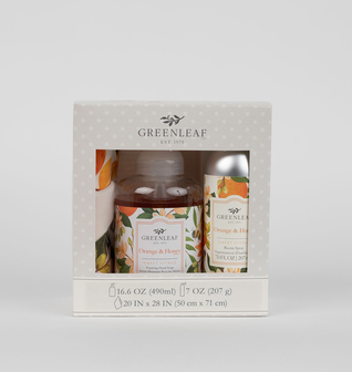 Orange & Honey Foaming Hand Soap, Non-Aerosol Room Spray, and Tea Towel Gift Set