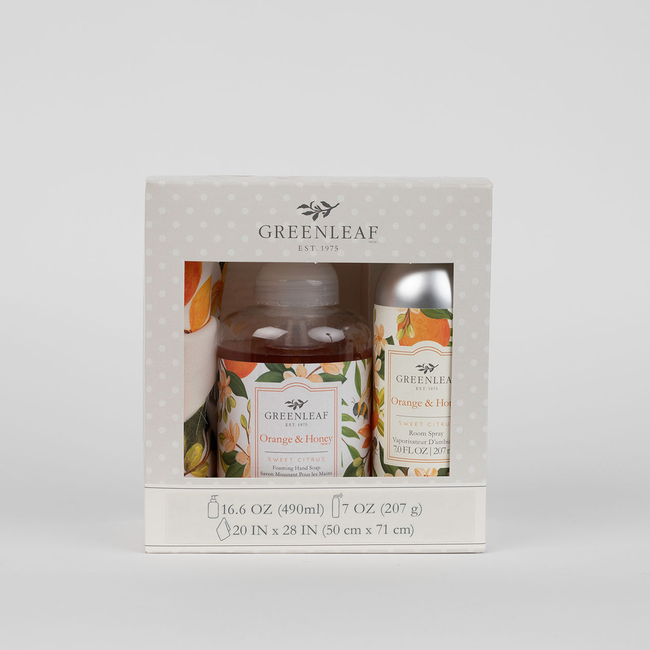 Orange & Honey Foaming Hand Soap, Non-Aerosol Room Spray, and Tea Towel Gift Set-gallery-46222780694712