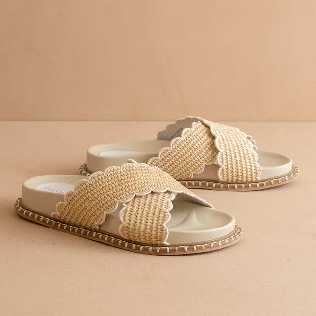 The Fabby | Beige Raffia Vacation Slide Sandal-gallery-38931454099633
