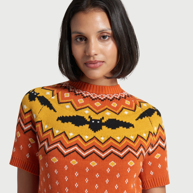 It Be Like 'Bat' Fair Isle Short Sleeve Sweater-gallery-37010555502763