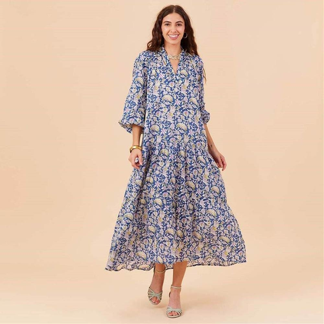 Ophelia Blue Drop Waist Maxi Dress-gallery-32881951047767