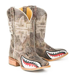 Tin Haul Toastin a Gnarly Shark / Beer Girl Sole (Brown Crackle) - Men's Leather Cowboy Boots