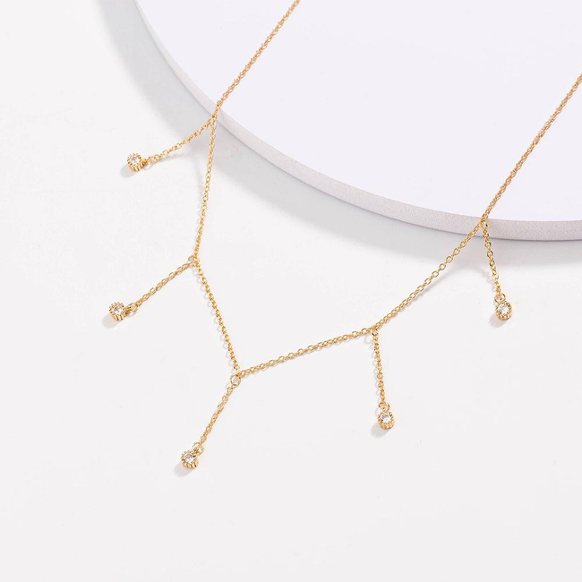 Drop Necklace with Five Cubic Zirconia Stone-gallery-30351515320378