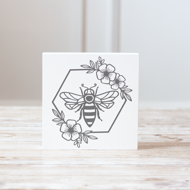 Summer Decor Bee Flower Wreath Sign -7x7 inches-gallery-28019518439494
