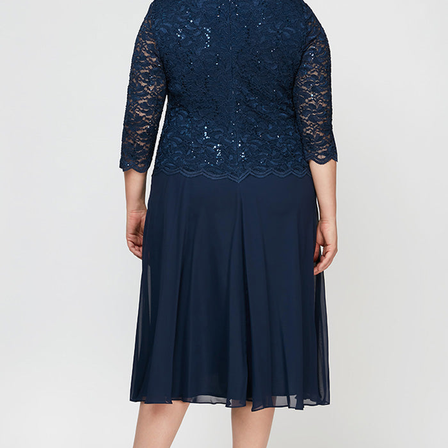 Plus Tea-Length Dress with Sequin Lace Bodice & Chiffon Skirt-gallery-42506263888128