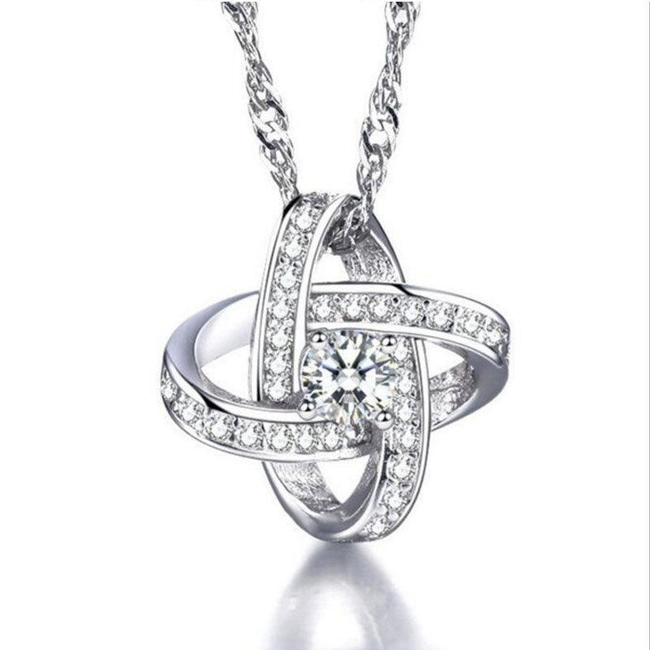 Knot Necklace With Cubic Zirconia Stones-gallery-30351668740154
