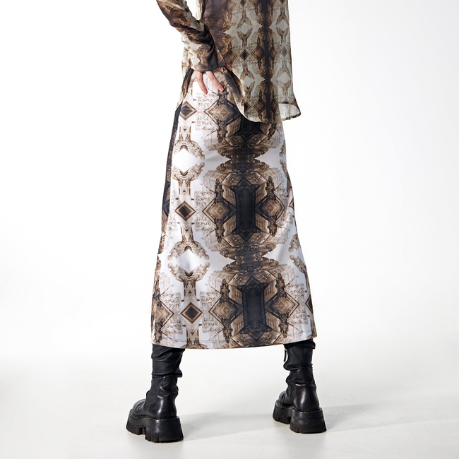 Babs Silk Blouse - Sepia Gargoyles Print Design-gallery-40065993703720