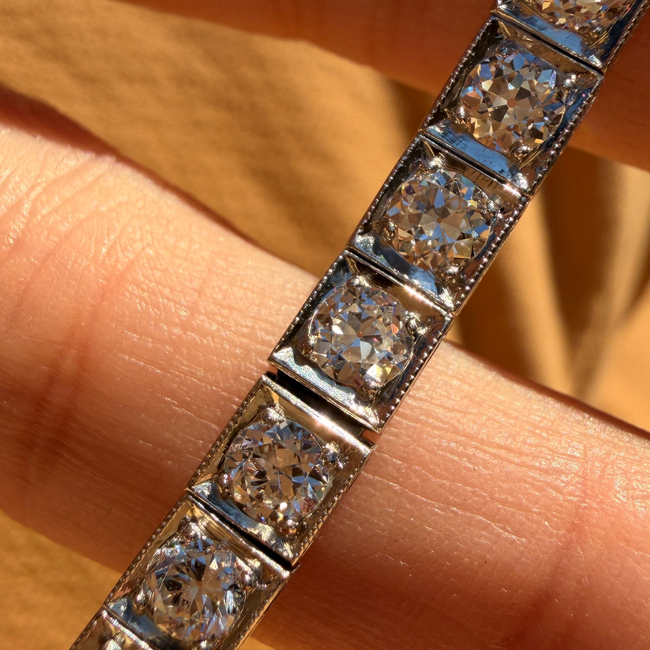 Antique Platinum approx 6ctw Old Mine Cut Diamond and European Cut Diamond Line bracelet, 6.5 inch-gallery-57097528312123