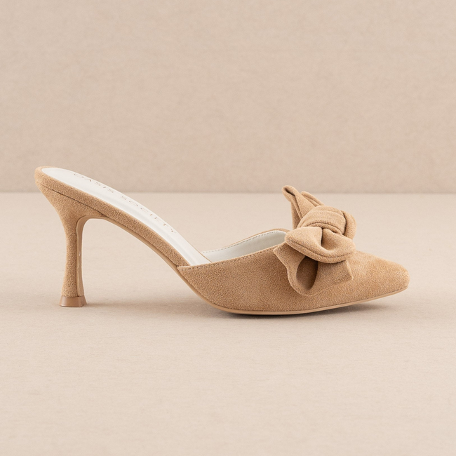 The Jane | Sand Pointed Toe Bow Accent Kitten Heel-gallery-37369640648881