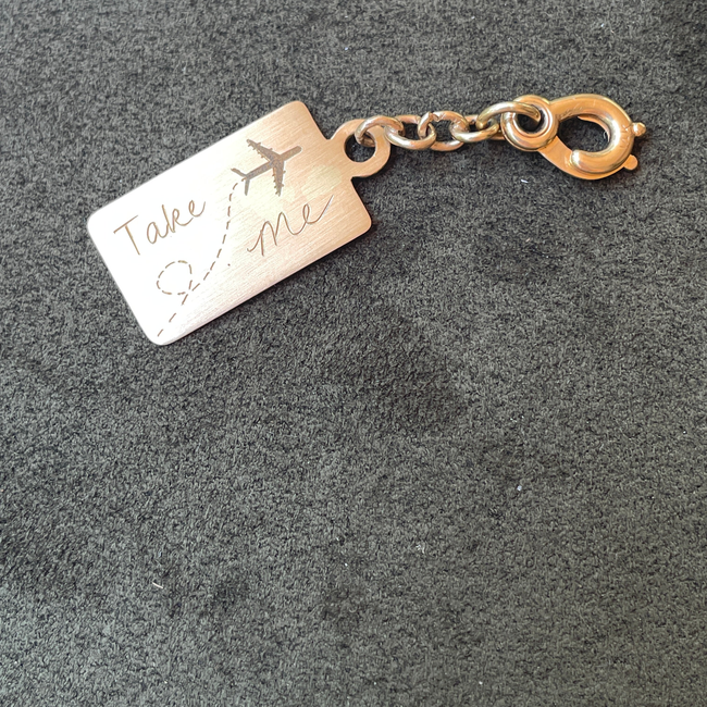 Vintage yellow 14K hand engraved Take Me With You airline tag pendant-gallery-55848880210235