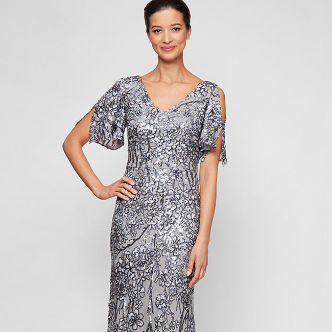Caroline Flutter Sleeve Sequin Gown-gallery-42510673051904