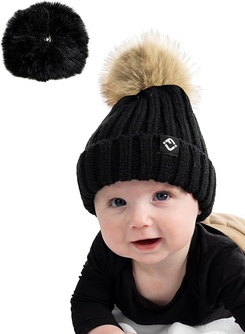 Baby/Infant Detachable Pom Ribbed Knit Beanie (Age 0-12 Months)