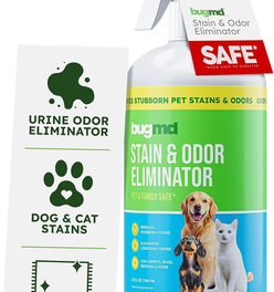 BugMD Enzyme Cleaner for Dog and Cat Urine, Pet Stain and Odor Remover for Carpet & Home