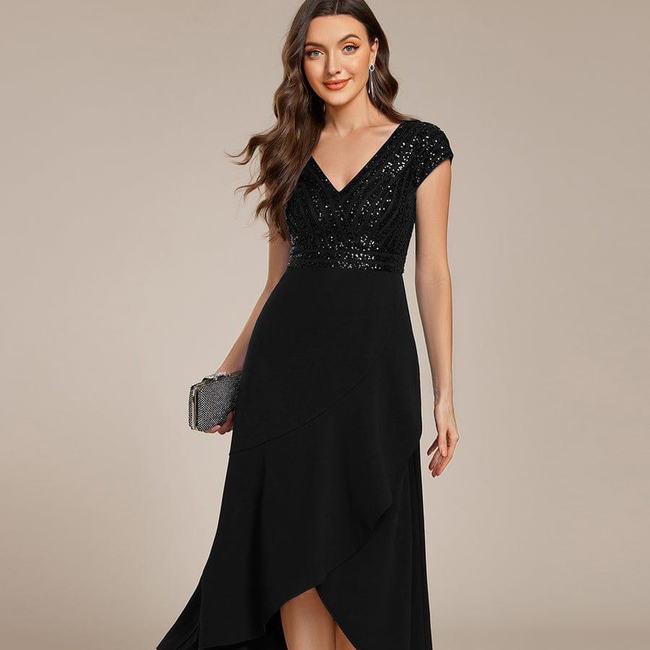 ever BAYLOR|Short Sleeve V-Neck Midi Sequin Formal Dress-gallery-32828978921546