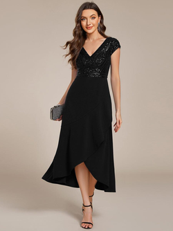 ever BAYLOR|Short Sleeve V-Neck Midi Sequin Formal Dress