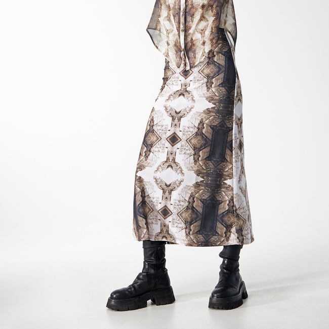 Babs Silk Blouse - Sepia Gargoyles Print Design-gallery-40065991934248