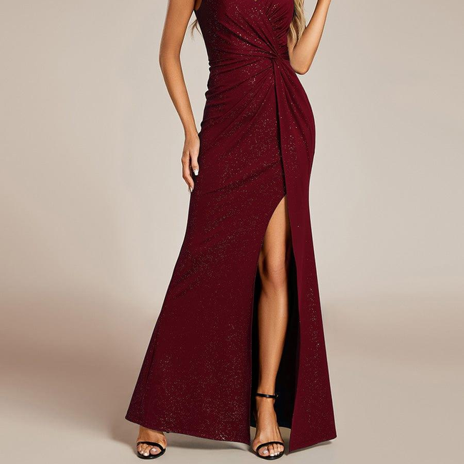 ever NOIRE|Glitter V-Neck High Slit Sequin Shoulder Strap Evening Dress-gallery-31868562800714