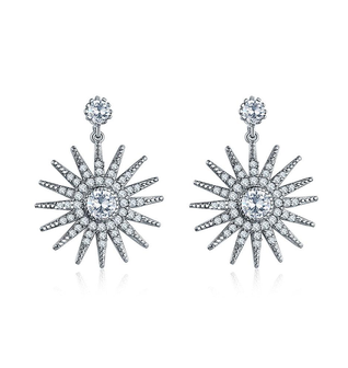 Star Dangle Earrings with White Diamond  Cubic Zirconia