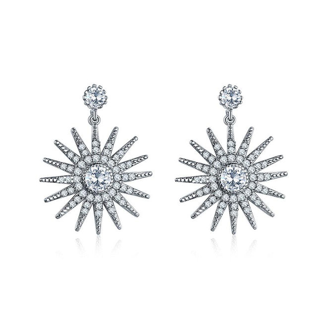 Star Dangle Earrings with White Diamond  Cubic Zirconia-gallery-30351796404282