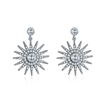 Star Dangle Earrings with White Diamond Cubic Zirconia