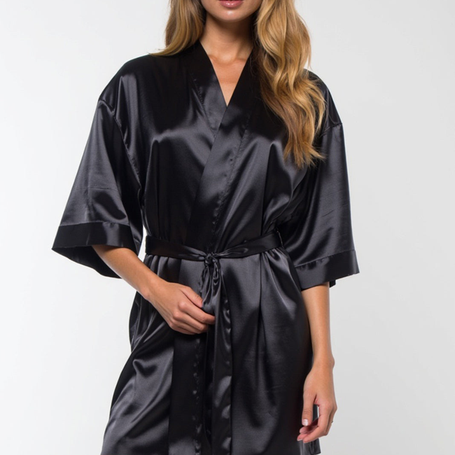 Black Satin Kimono Short Robe-gallery-48517567152387