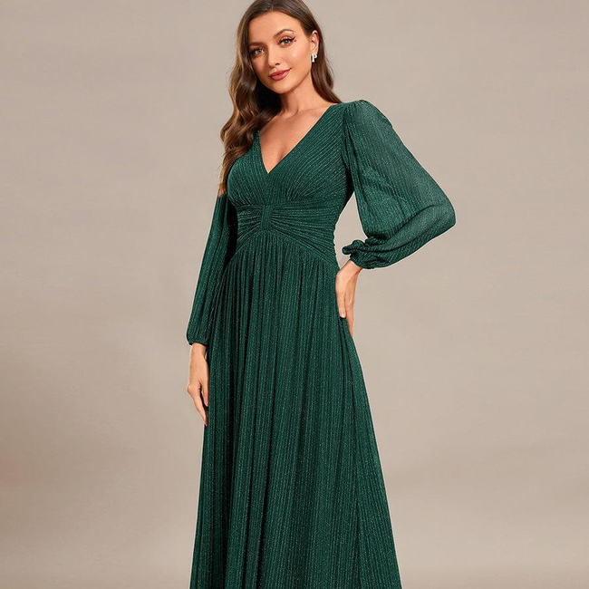 ever BRYM|Glittery Empire Waist Long Lantern Sleeves A-Line Evening Dress-gallery-31058964250698