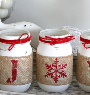 Rustic Farmhouse White & Red Christmas Decor - JOY Table Centerpiece