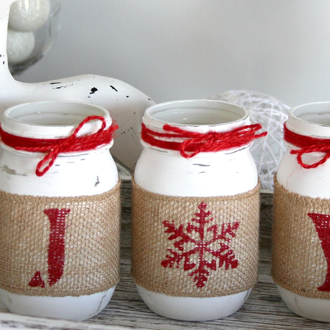 Rustic Farmhouse White & Red Christmas Decor - JOY Table Centerpiece-gallery-15496272711