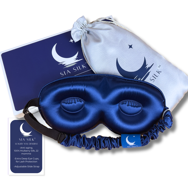 Sia Silk® Sleep Mask with extra deep eye cups for long lashes - Navy-gallery-42002753650945