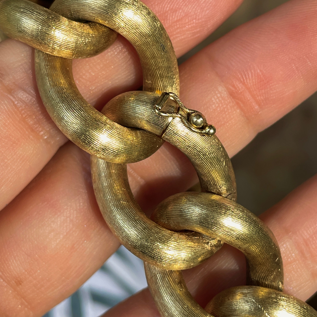 Vintage Yellow 14K midcentury florentine finish round curb bracelet, 6.75 inch fit-gallery-56049050321211