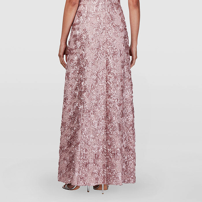 Petite Evelyn Rosette Lace Long Gown-gallery-43122510528768
