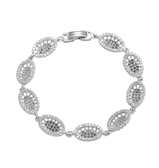 Oval Link Bracelet with White Diamond Cubic Zirconia