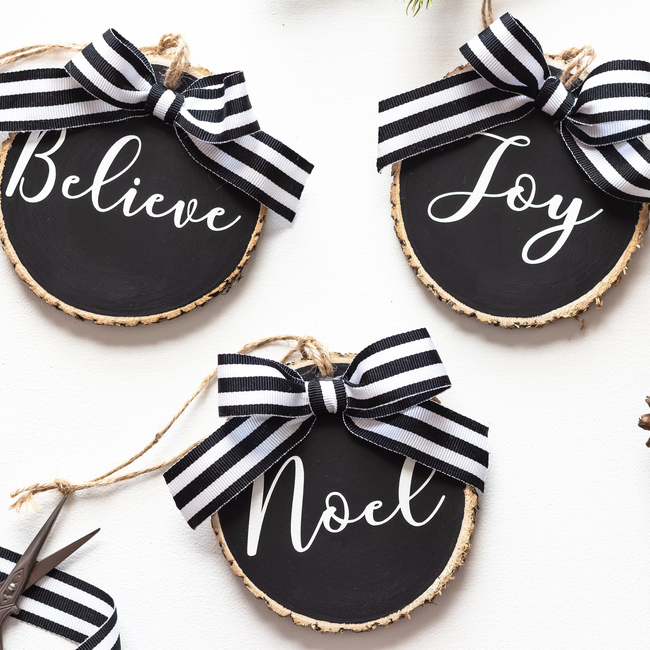 Christmas Ornaments Set Believe Joy Noel Black White - Set of 3 with Gift Box-gallery-28569044385862