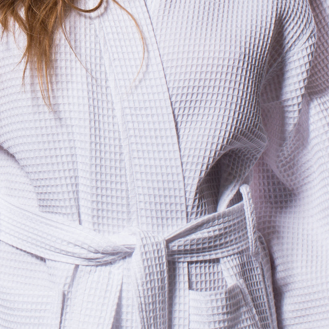 Waffle Kimono White Long Robe Square Pattern-gallery-46194299044099