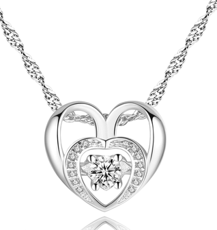 Double Heart Necklace with Cubic Zirconia Necklace