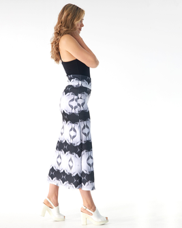 Babs Body-Hugging Midi Skirt - Black/White Stone Man Print Design