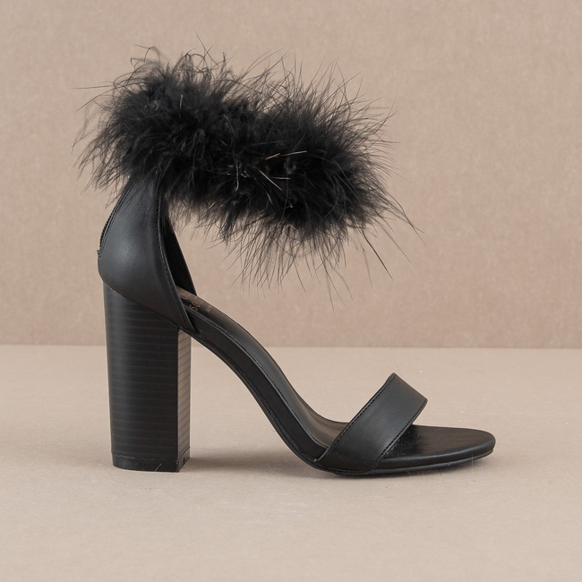 The Sasha | Black Feathered ankle block heel-gallery-36971121574065