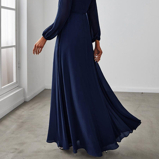 ever AMOUR|Elegant Chiffon V-Neckline Long Sleeve Formal Evening Dress-gallery-30176972636234