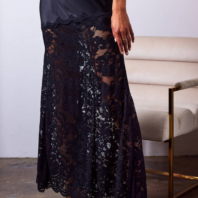 Perrine Lace Combo Satin Skirt-gallery-44937883123962