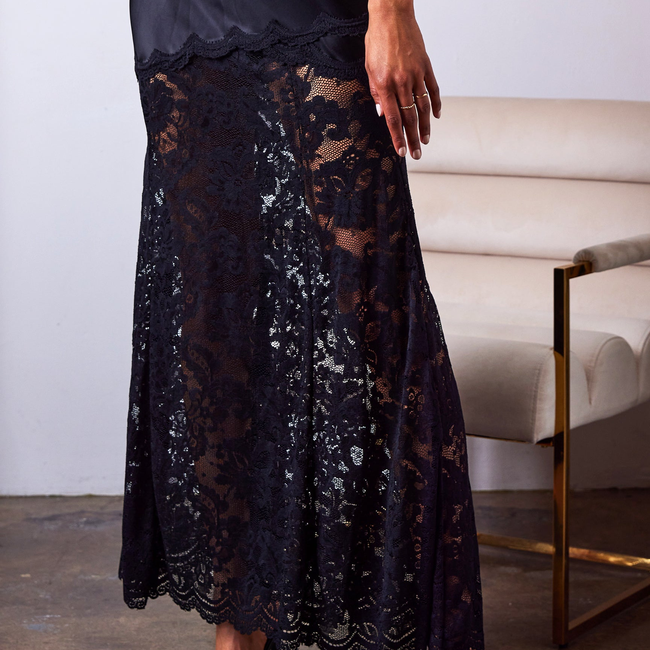 Perrine Lace Combo Satin Skirt-gallery-44937883123962