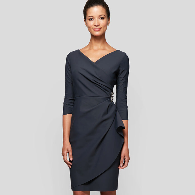 Petite - Diana Cascade Ruffle Sheath Contour Dress-gallery-43106873934080