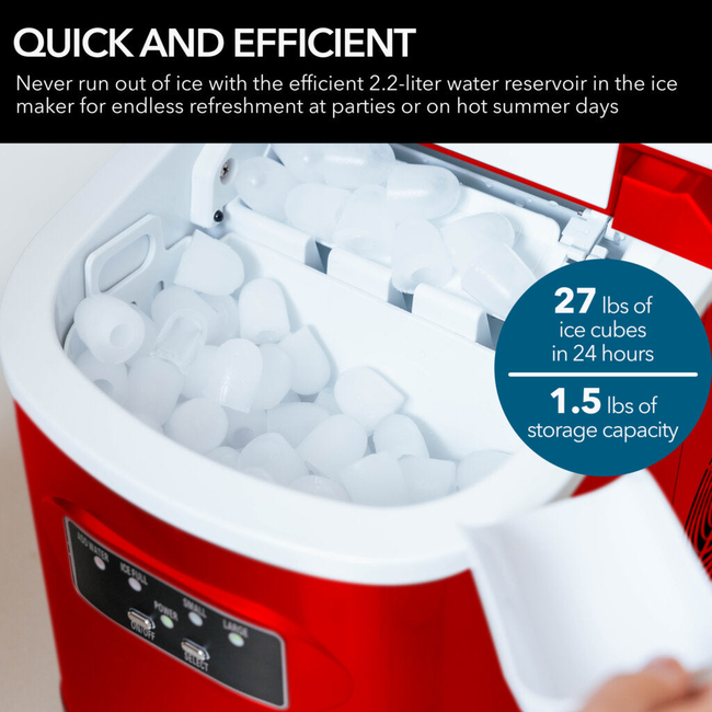 Whynter IMC‑270MR Portable Ice Maker – 27 lb/Day, Metallic Red, Bullet Ice Cubes-gallery-47954759024888